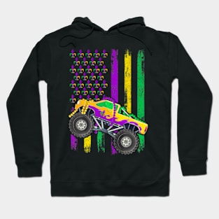 Mardi Gras Monster Truck Beads Flag Kids Boys Hoodie